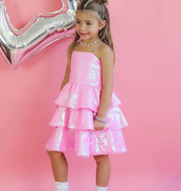 ELLIE AND MILA GIRLS PINK SEQUIN GEM DRESS