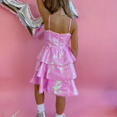 ELLIE AND MILA GIRLS PINK SEQUIN GEM DRESS