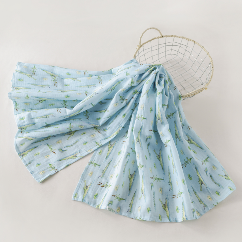 NOLA TAWK GATOR GAMES ORGANIC MUSLIN SWADDLE BLANKET