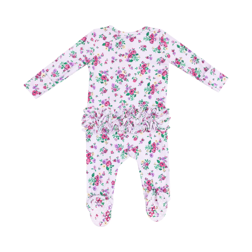 ANGEL DEAR Preppy Roses Ruffle Front Zipper Footie