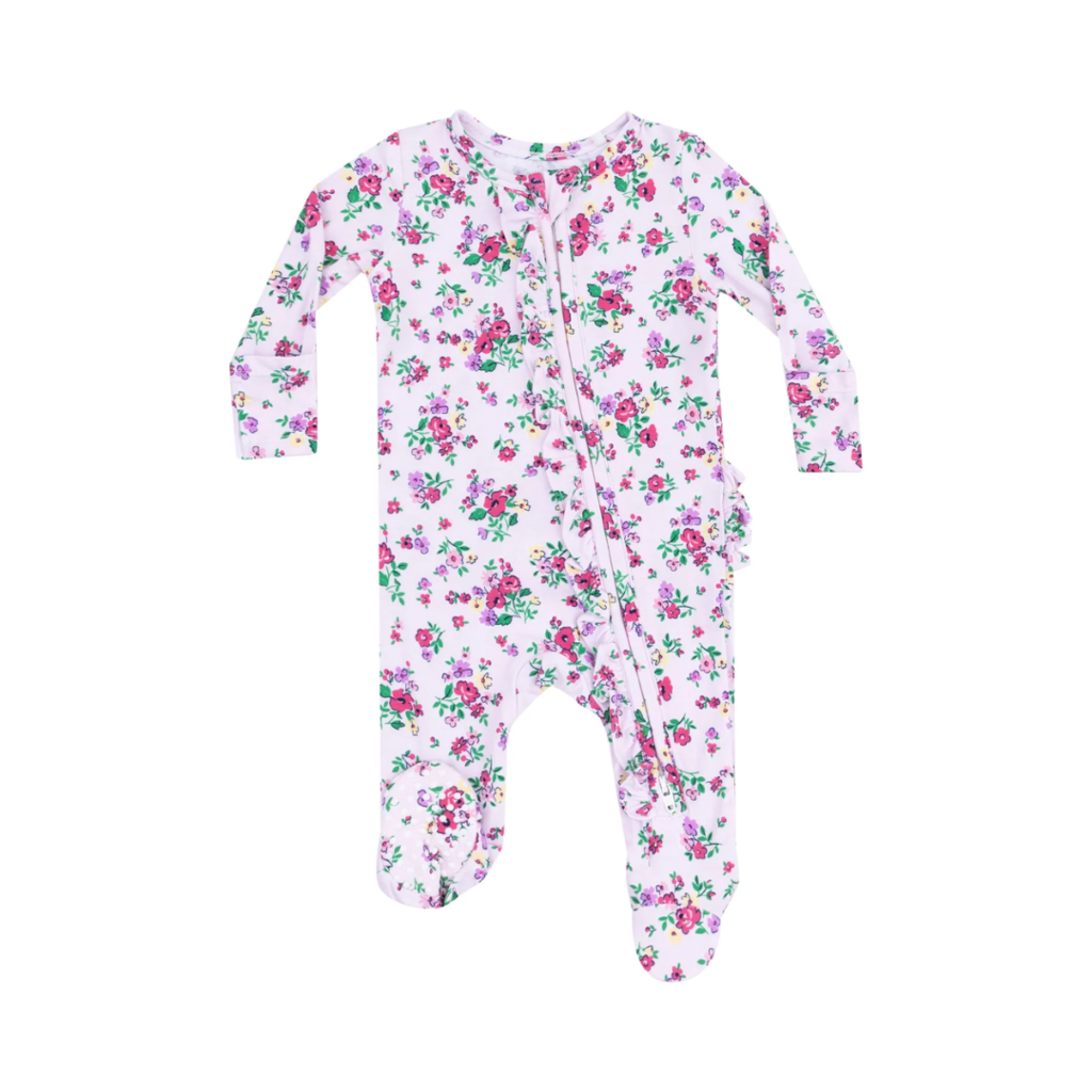 ANGEL DEAR Preppy Roses Ruffle Front Zipper Footie