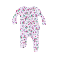 ANGEL DEAR Preppy Roses Ruffle Front Zipper Footie