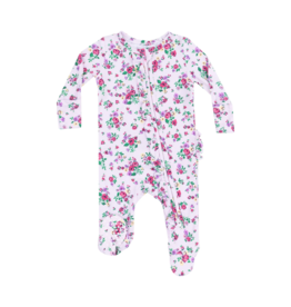 ANGEL DEAR Preppy Roses Ruffle Front Zipper Footie