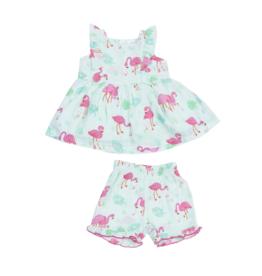 ANGEL DEAR Flamingos Square Neck Ruffle Tank and Short