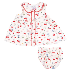 ANGEL DEAR Watercolor Cherries +   Gingham Peter Pan Collar With Ric Rac Trim And Dc