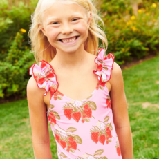 PINK CHICKEN girls via suit - pink wild strawberries