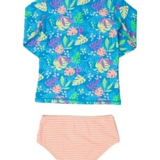 RuffleButts + RuggedButts Girls Long Sleeve Zipper Rash Guard 2-Piece