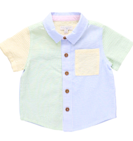 PINK CHICKEN boys jack shirt - color block seersucker