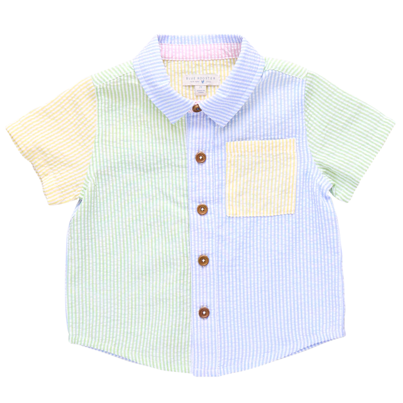 PINK CHICKEN boys jack shirt - color block seersucker