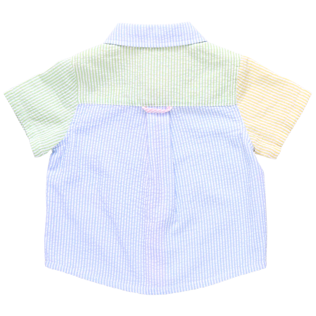 PINK CHICKEN boys jack shirt - color block seersucker
