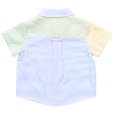 PINK CHICKEN boys jack shirt - color block seersucker