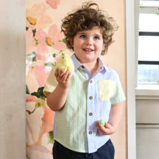 PINK CHICKEN boys jack shirt - color block seersucker