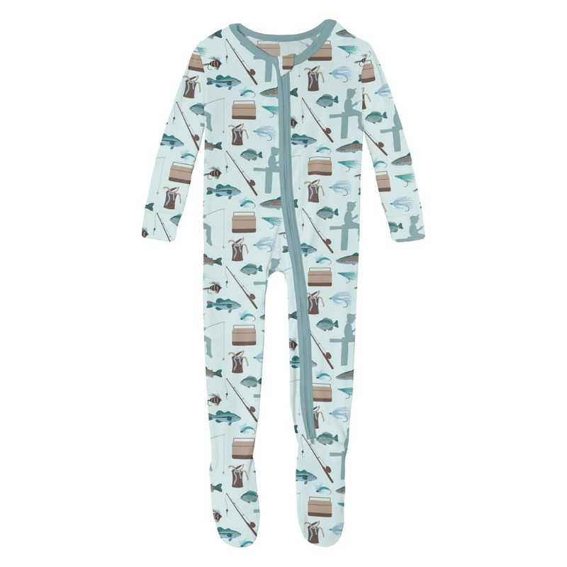 KICKEE PANTS FOOTIE W/2WAY ZIPPER FRESH AIR FISHING