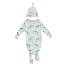 KICKEE PANTS KNOTTED LAYETTE GOWN & HAT SET FRESH AIR BIRD BRANCH