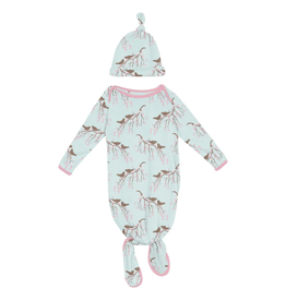 KICKEE PANTS KNOTTED LAYETTE GOWN & HAT SET FRESH AIR BIRD BRANCH