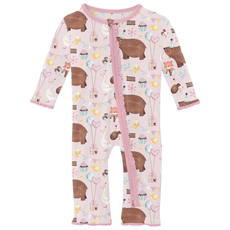 KICKEE PANTS LAYETTE RUFFLE COVERALL W/2WAY ZIPPER VIOLET FOREST PARTY