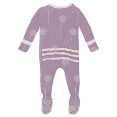 KICKEE PANTS LAYETTE RUFFLE FOOTIE W/2 WAY ZIPPER LAV DANDELION