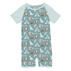 KICKEE PANTS SHORT SLEEVE RAGLAN ROMPER JADE CAMPFIRE