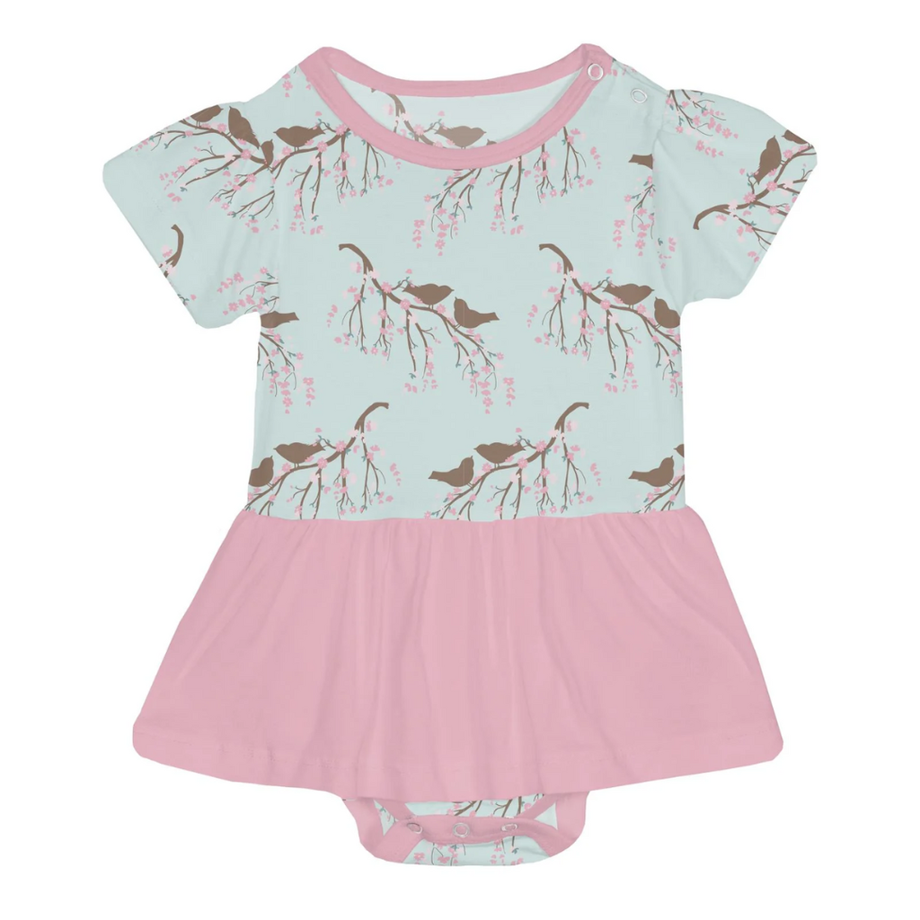 KICKEE PANTS SHORT SLEEVE SKIRTED ONE PIECE FRESH AIR BIRD BRANCH