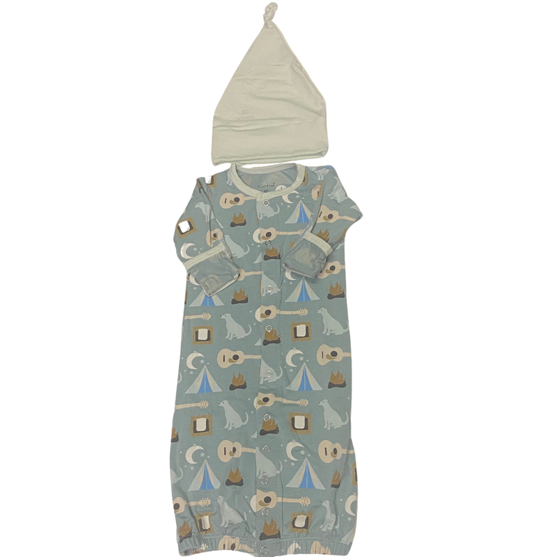 KICKEE PANTS LAYETTE GOWN CONVERTER & SINGLE HAT SET JADE CAMPFIRE