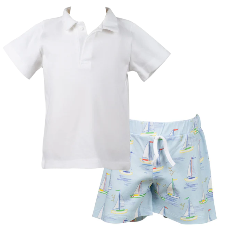 THE PROPER PEONY PIMA SOLIDS WHITE POLO/MARINER BOY SHORTS