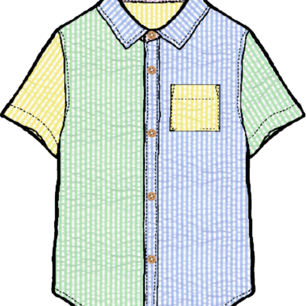 PINK CHICKEN boys jack shirt - color block seersucker