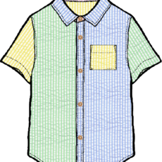 PINK CHICKEN boys jack shirt - color block seersucker