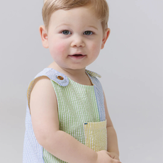 PINK CHICKEN baby boys noah jumper- color block seersucker