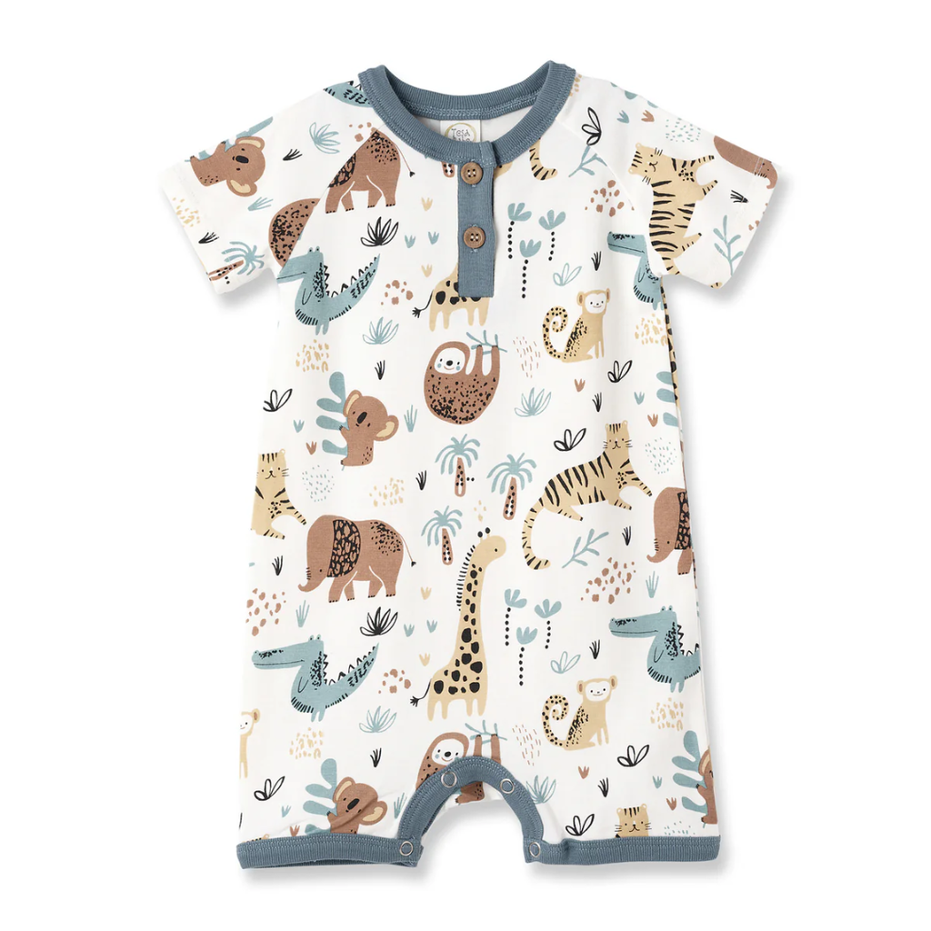 TESA BABE JUNGLE JAMBOREE SS HENLEY SHORTIE ROMPER
