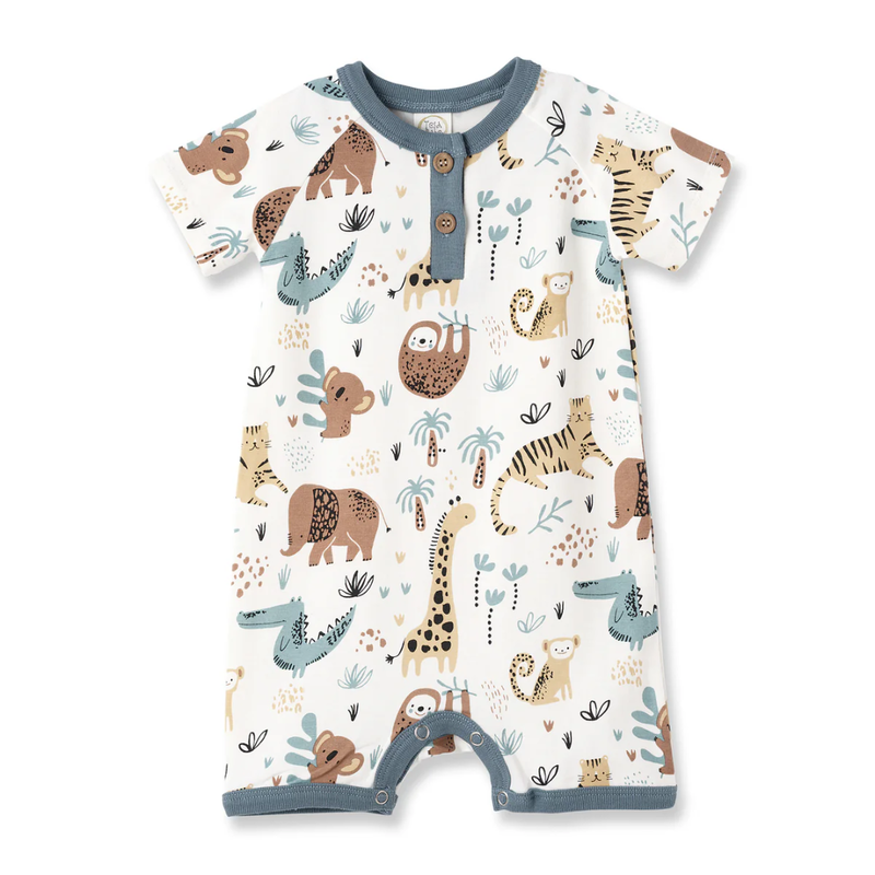 TESA BABE JUNGLE JAMBOREE SS HENLEY SHORTIE ROMPER