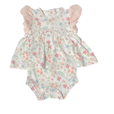 TESA BABE PRAIRIE PETALS EYELET FLUTTER SLEEVE SKIRTED BODYSUIT
