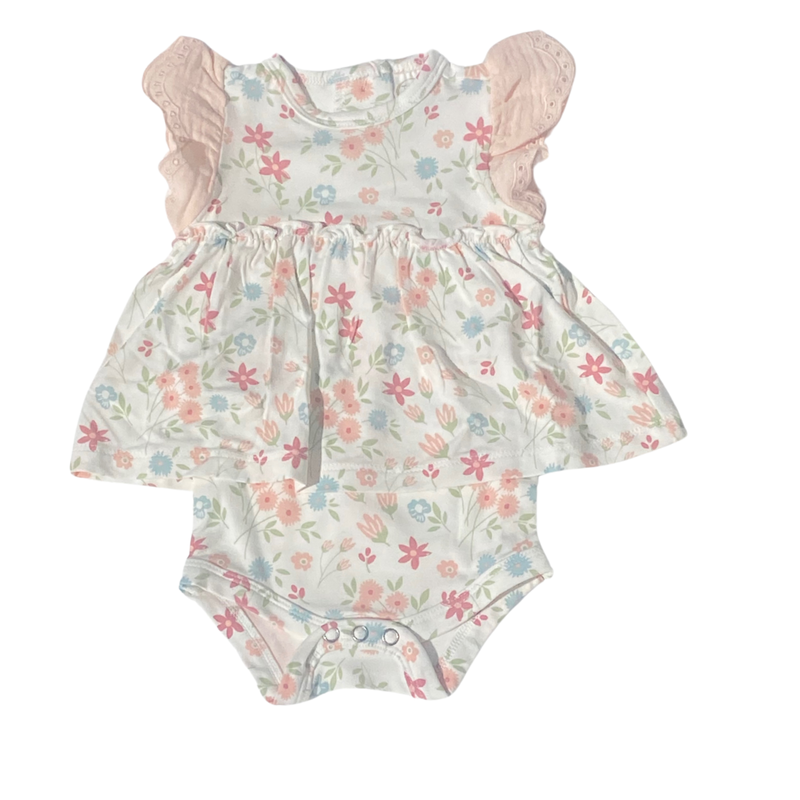 TESA BABE PRAIRIE PETALS EYELET FLUTTER SLEEVE SKIRTED BODYSUIT