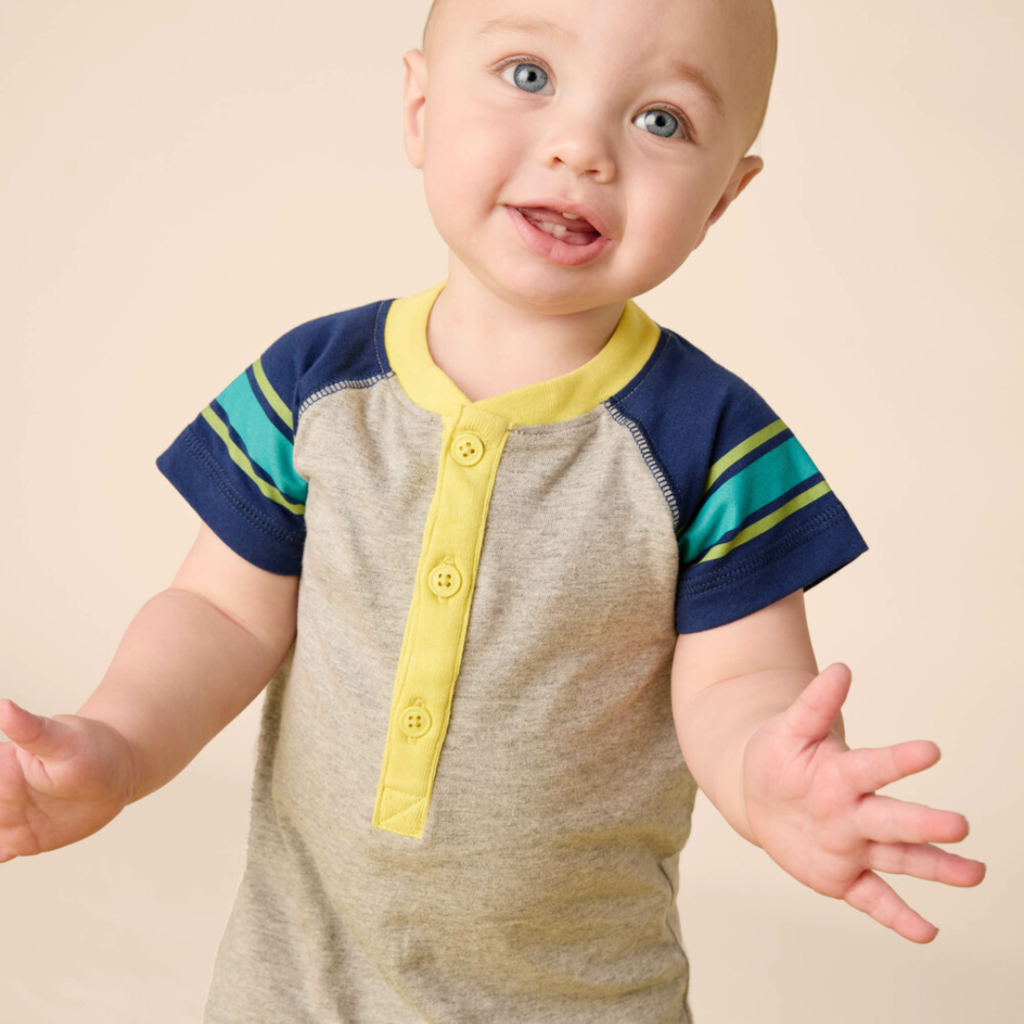 ATHLETIC HENLEY BABY ROMPER-MED HEATHER GREY