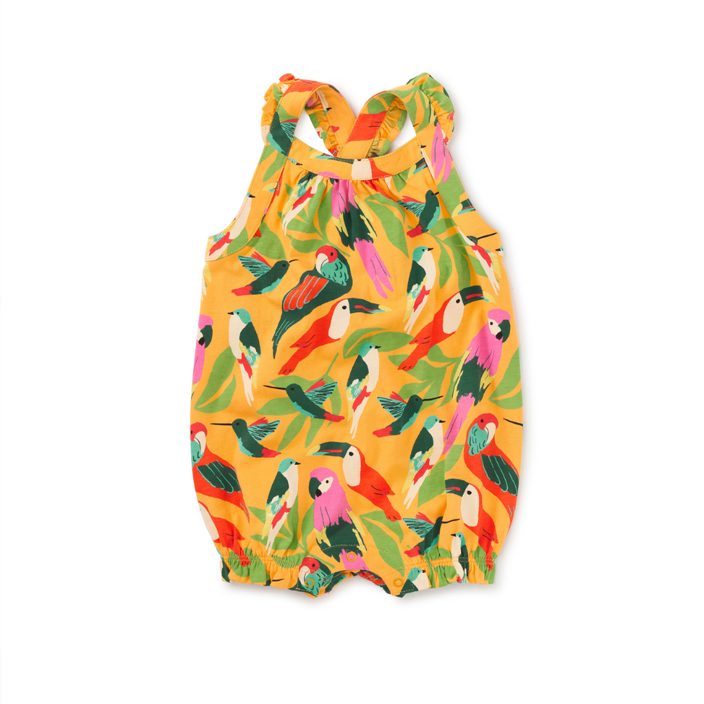 CROSS-BACK BABY ROMPER-WILD BIRDS