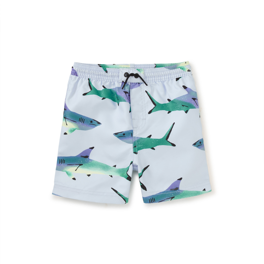 MID-LENGTH SWIM TRUNKS-PAINTED SHARKS