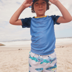 MID-LENGTH SWIM TRUNKS-PAINTED SHARKS