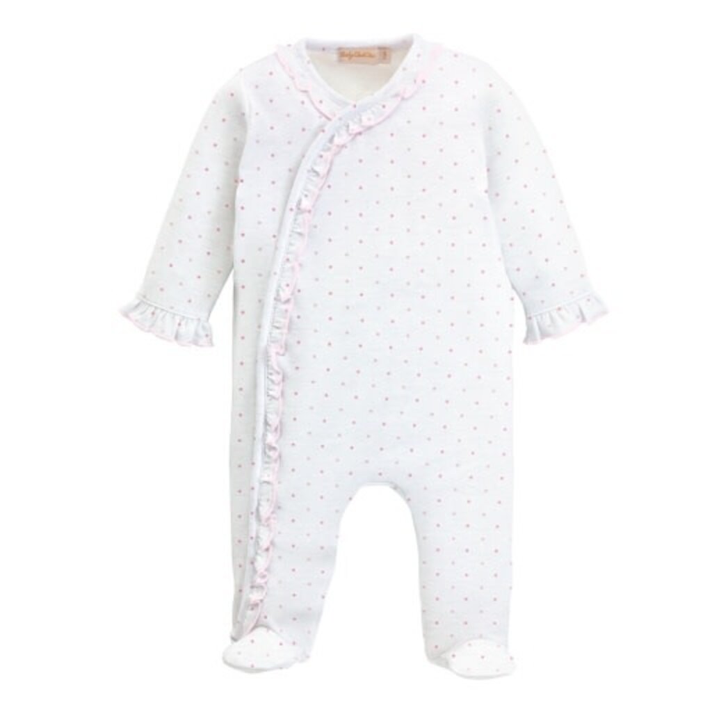 BABY CLUB CHIC pink dots printed footie w/ ruffles