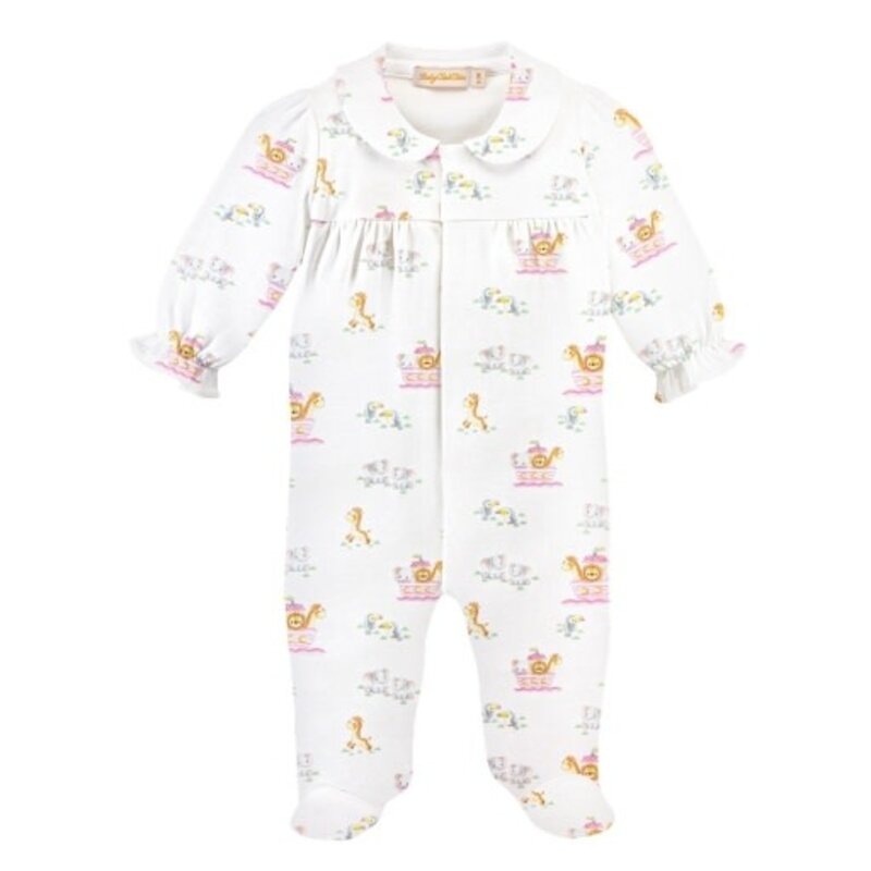 BABY CLUB CHIC noah's ark pink printed footie w/round collar