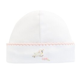 BABY CLUB CHIC baby lambs - pink round hat w/crochet trim