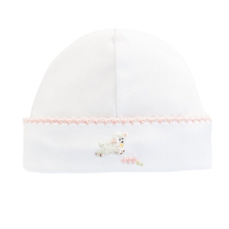 BABY CLUB CHIC baby lambs - pink round hat w/crochet trim