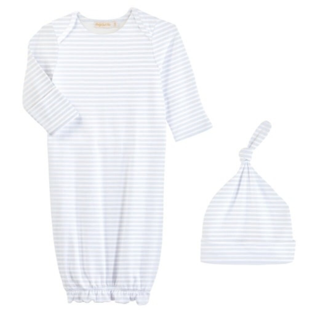 BABY CLUB CHIC light blue stripes printed gown and hat set