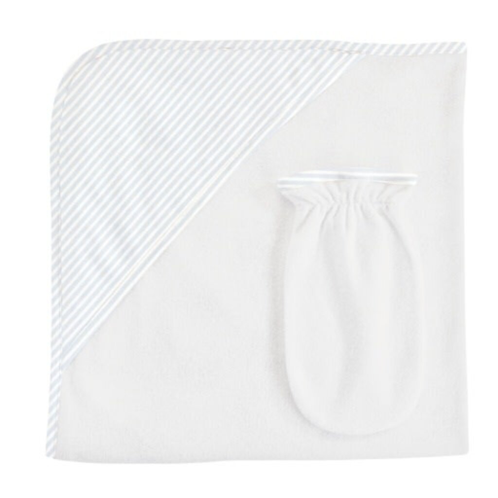 BABY CLUB CHIC Lt blue stripes printed hooded towel w/mitt set