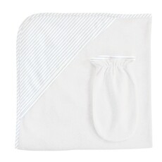 BABY CLUB CHIC Lt blue stripes printed hooded towel w/mitt set
