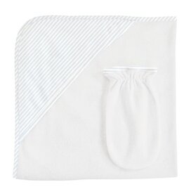 BABY CLUB CHIC Lt blue stripes printed hooded towel w/mitt set