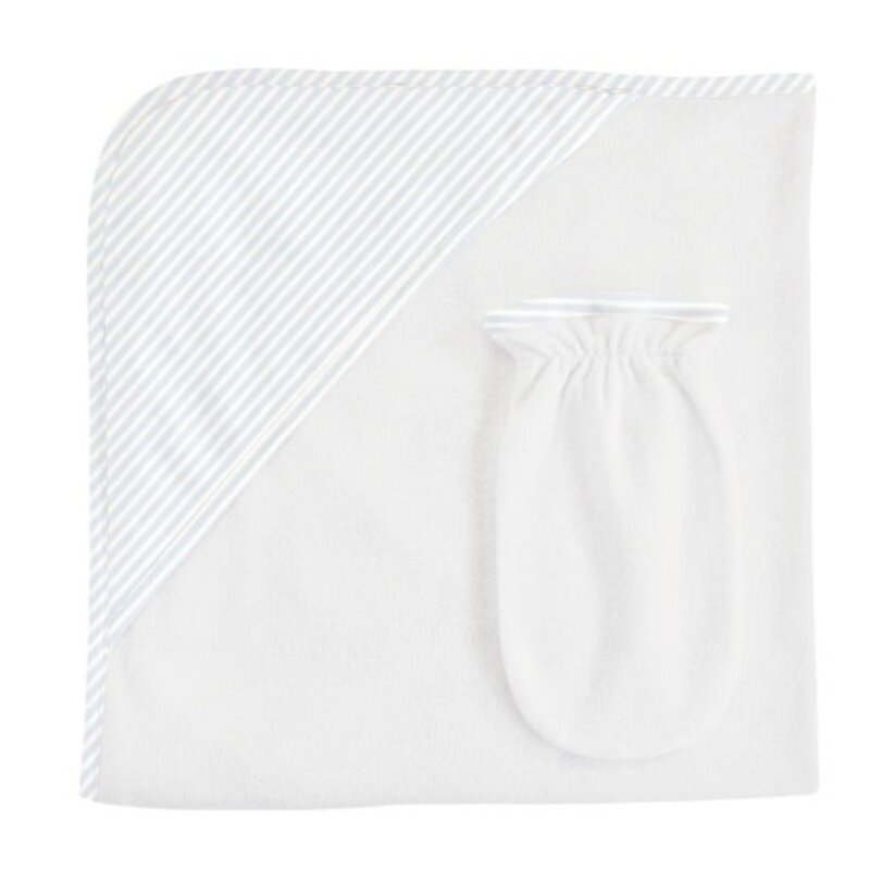 BABY CLUB CHIC Lt blue stripes printed hooded towel w/mitt set