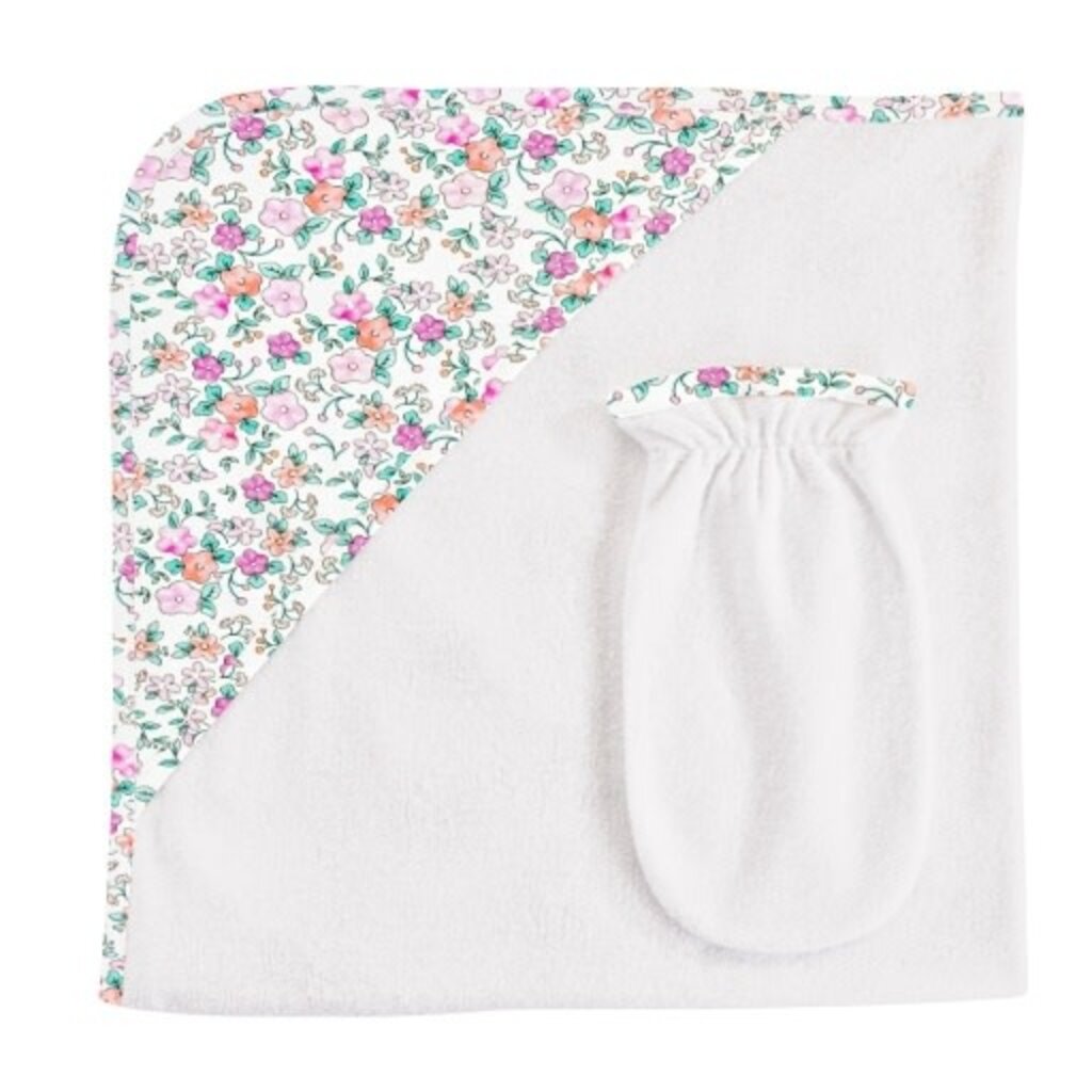 BABY CLUB CHIC blush floral hooded towel w/mitt set