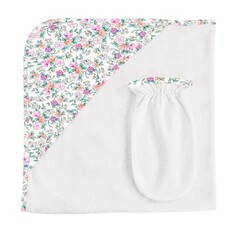 BABY CLUB CHIC blush floral hooded towel w/mitt set
