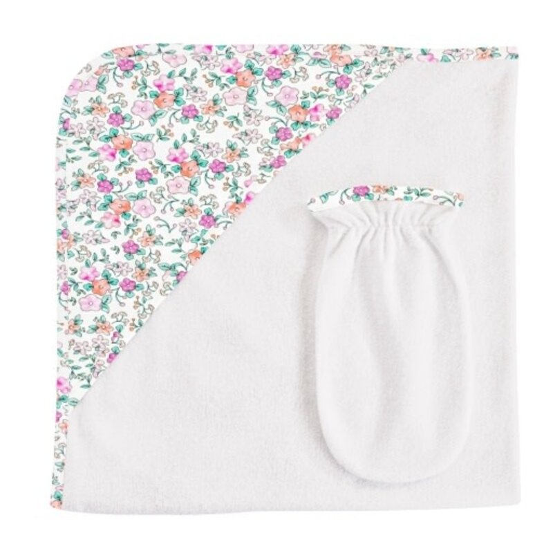 BABY CLUB CHIC blush floral hooded towel w/mitt set