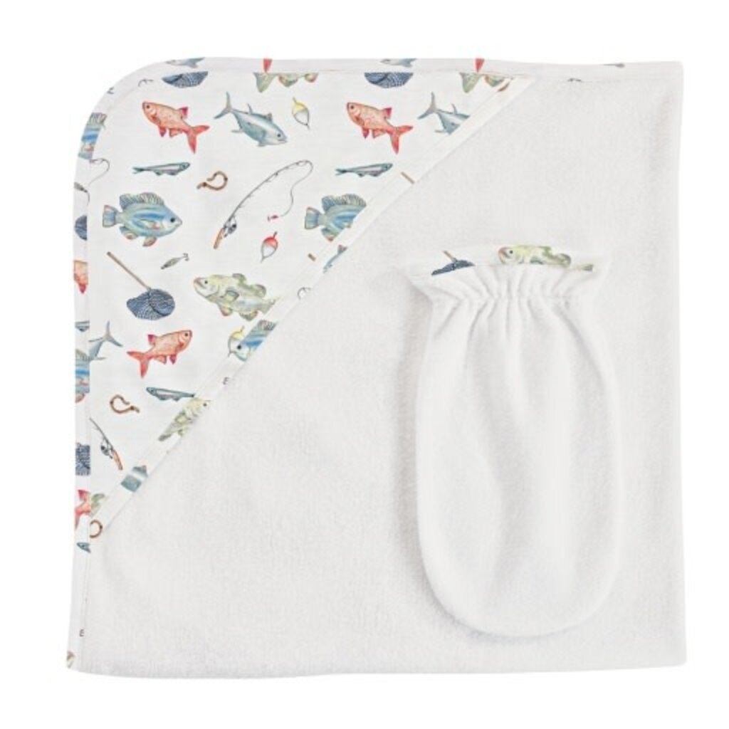 BABY CLUB CHIC fishing day hooded towel w/mitt set