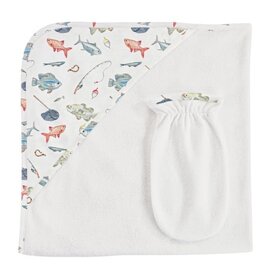 BABY CLUB CHIC fishing day hooded towel w/mitt set